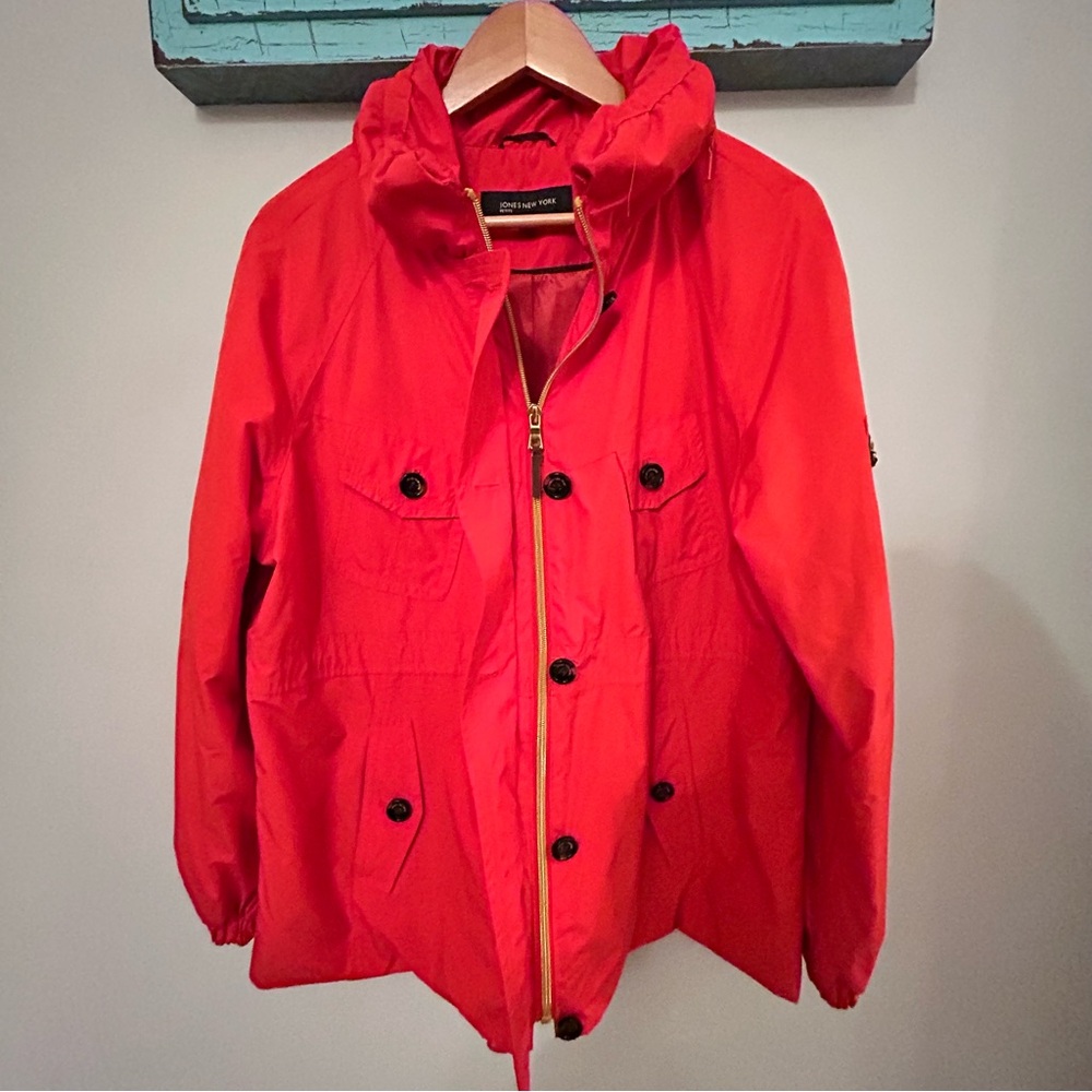 Jones New York Women's Vibrant Orange Lined Utility Jacket with hood, PXL